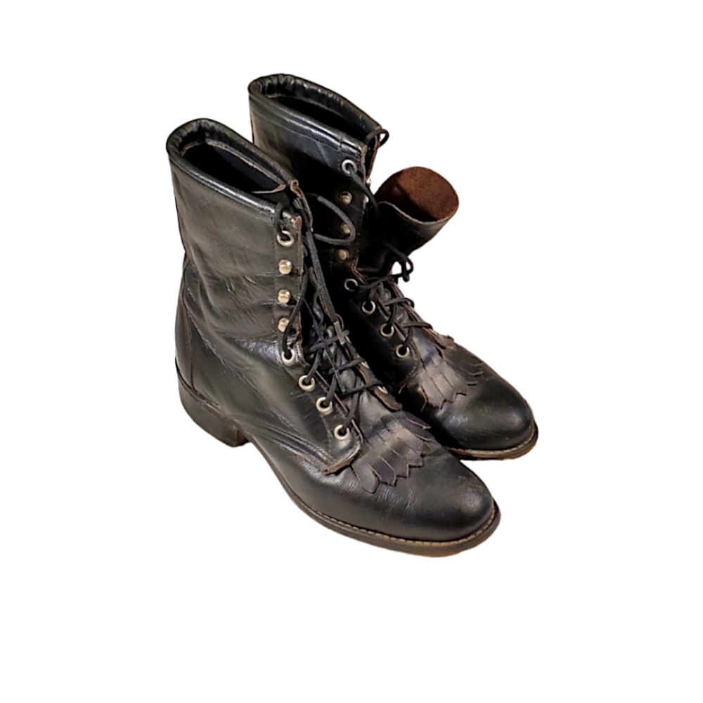 Laredo Military Punk Black Leather Lace Up Boots
